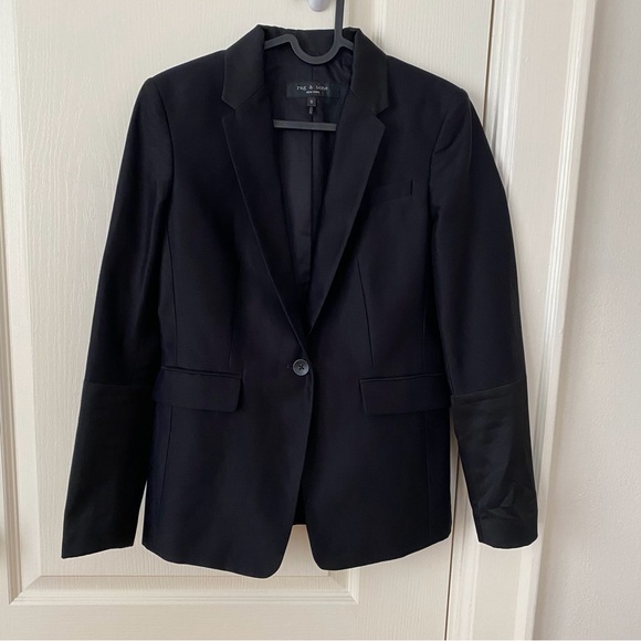 $595 rag & bone Black Single Breasted Button Blazer Jacket size 0